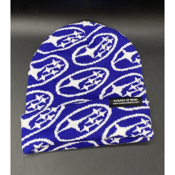 Subaru Of Bend Central Oregon Beanie Hat Blue White Spell Out - Picture 5 of 8